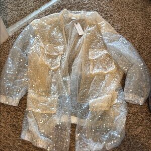 Anthropologie Silver Sequin Sheer Blazer